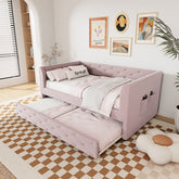 Bellemave® Twin Size Upholstered Velvet Tufted Daybed with Trundle - Bellemave